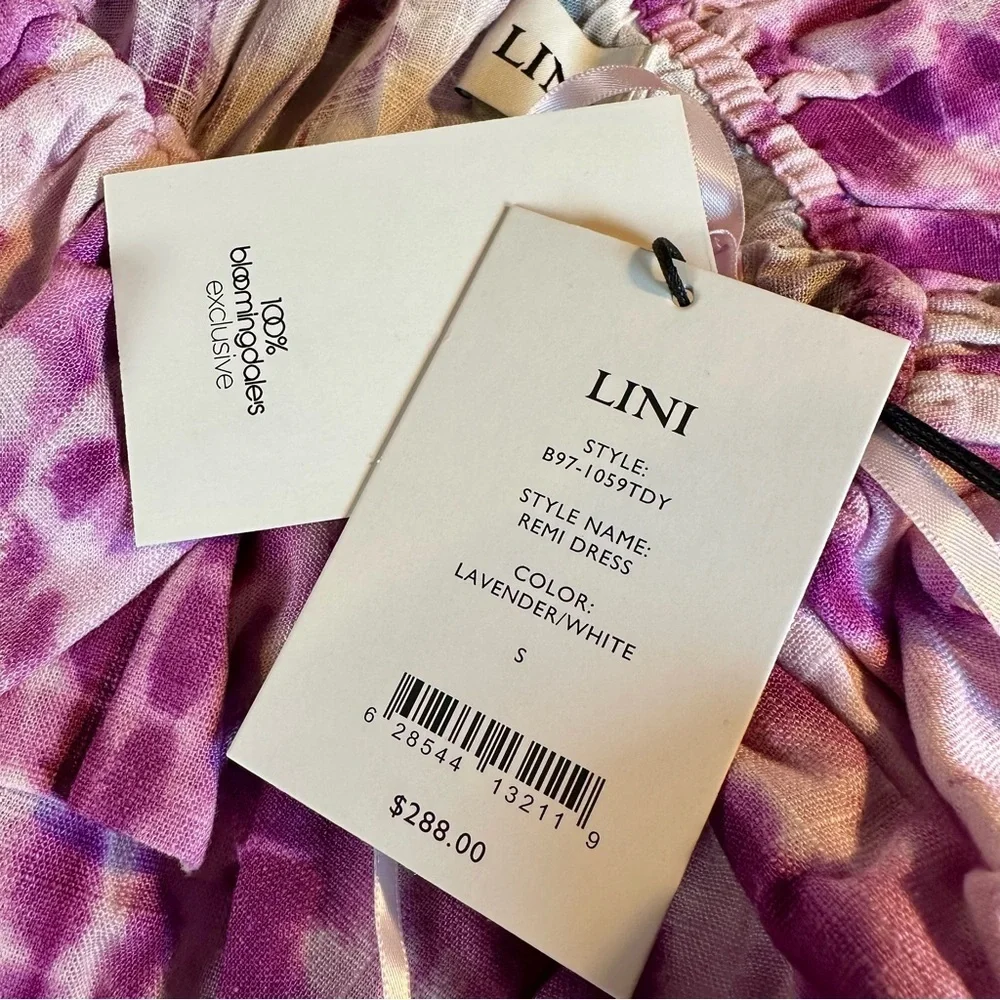 NWT LINI ‘Remi’ Ruffled Tie Dye Mini Dress in “Lavender & White” Size Small - Picture 7 of 15